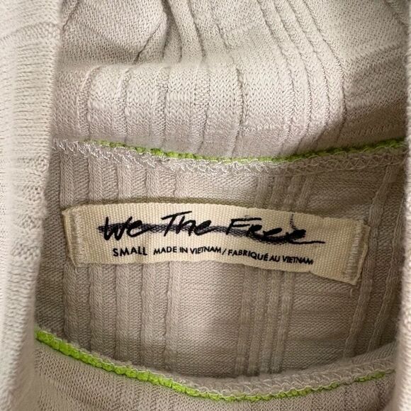 Free People We The Free Light Grey/ Neon Green Mock Neck Tank Top Size Small - Picture 5 of 9